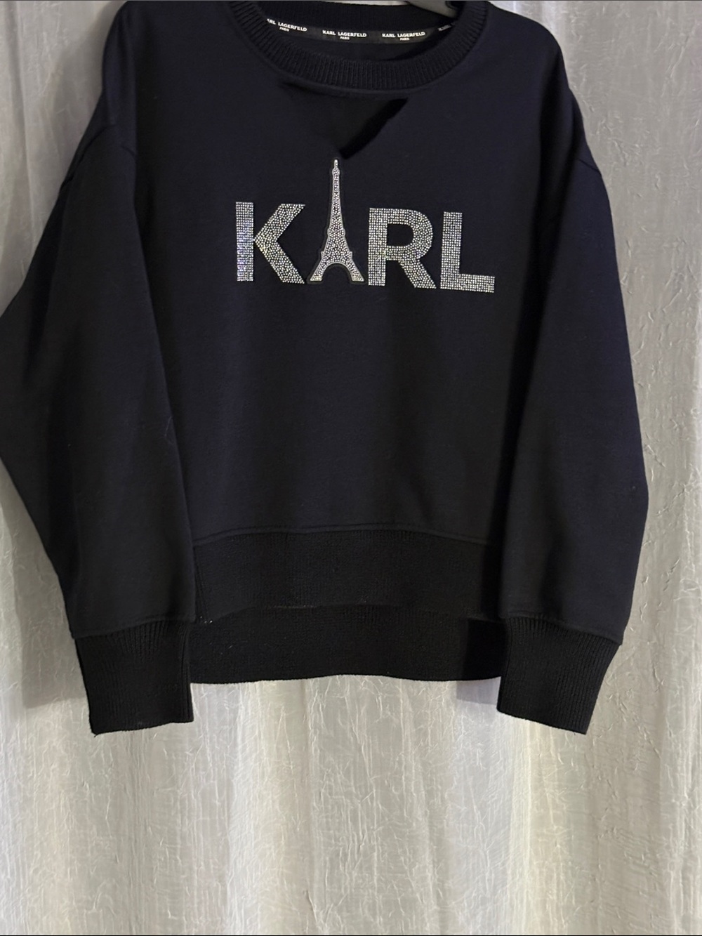 Karl Lagerfeld Navy Crewneck Sweatshirt with Silver Crystal Logo